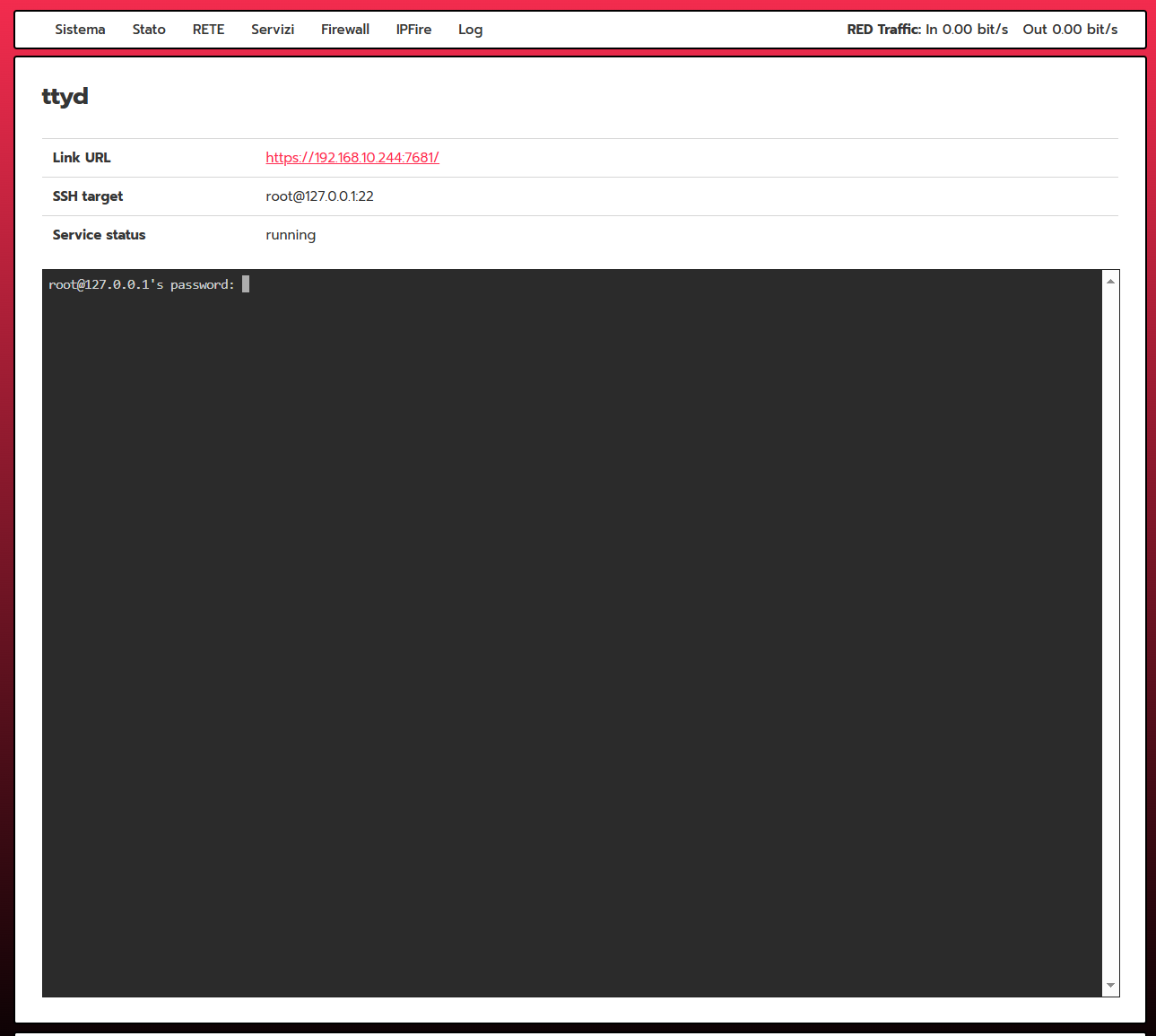 Web su IPFire con TTYD